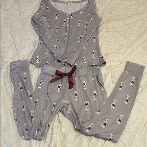 Jordann Jammies Gray Wine Glass Print Pajama Set